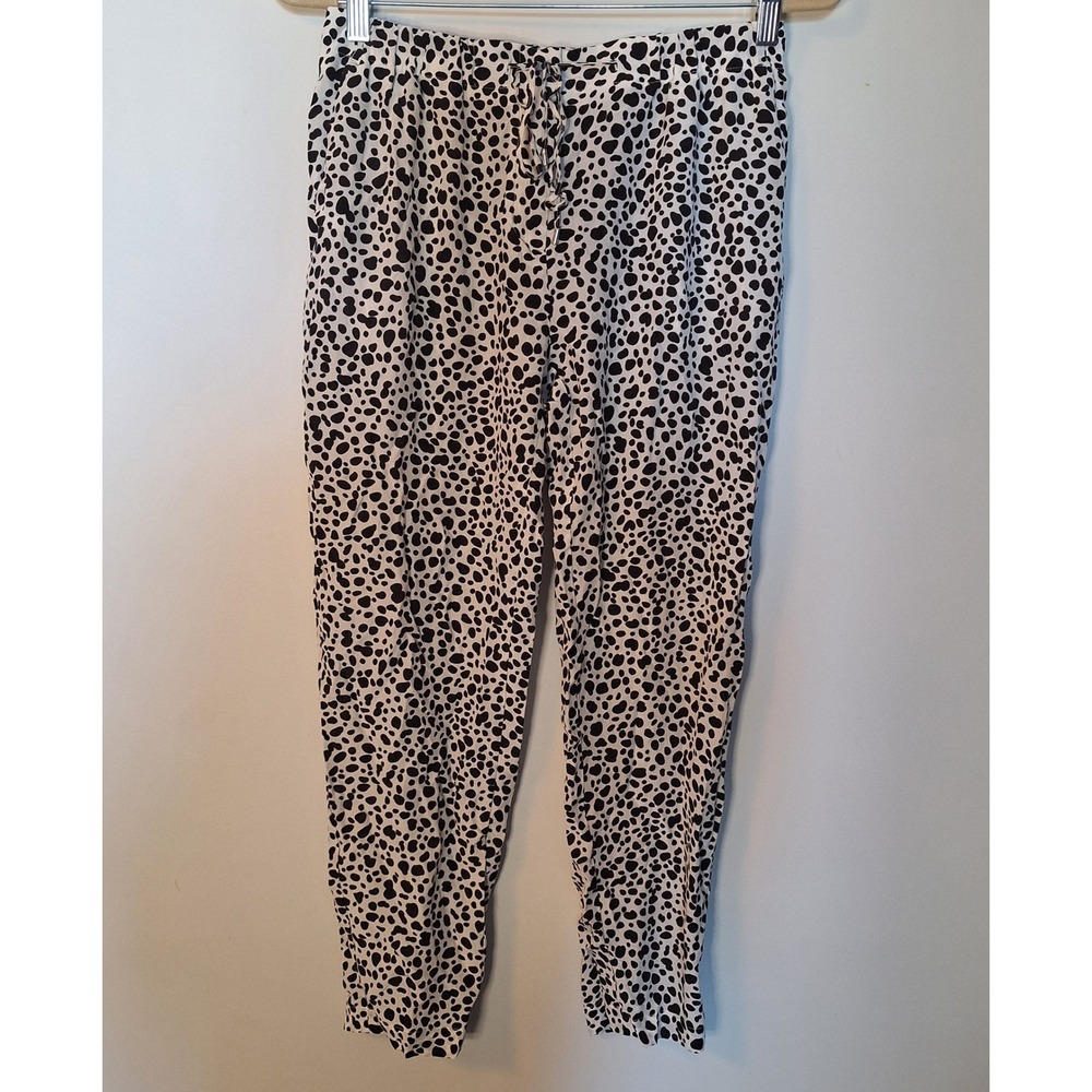 Max Mara Studio Silk Pants Black White Animal Print Drawstring Size 6